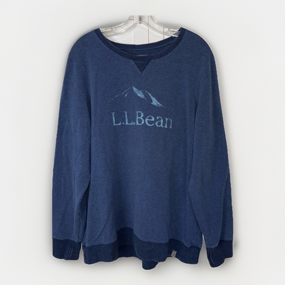 LL BEAN Womens XL Blue Graphic Sweatshirt Pullover Outdoor Cozy Top Crewneck